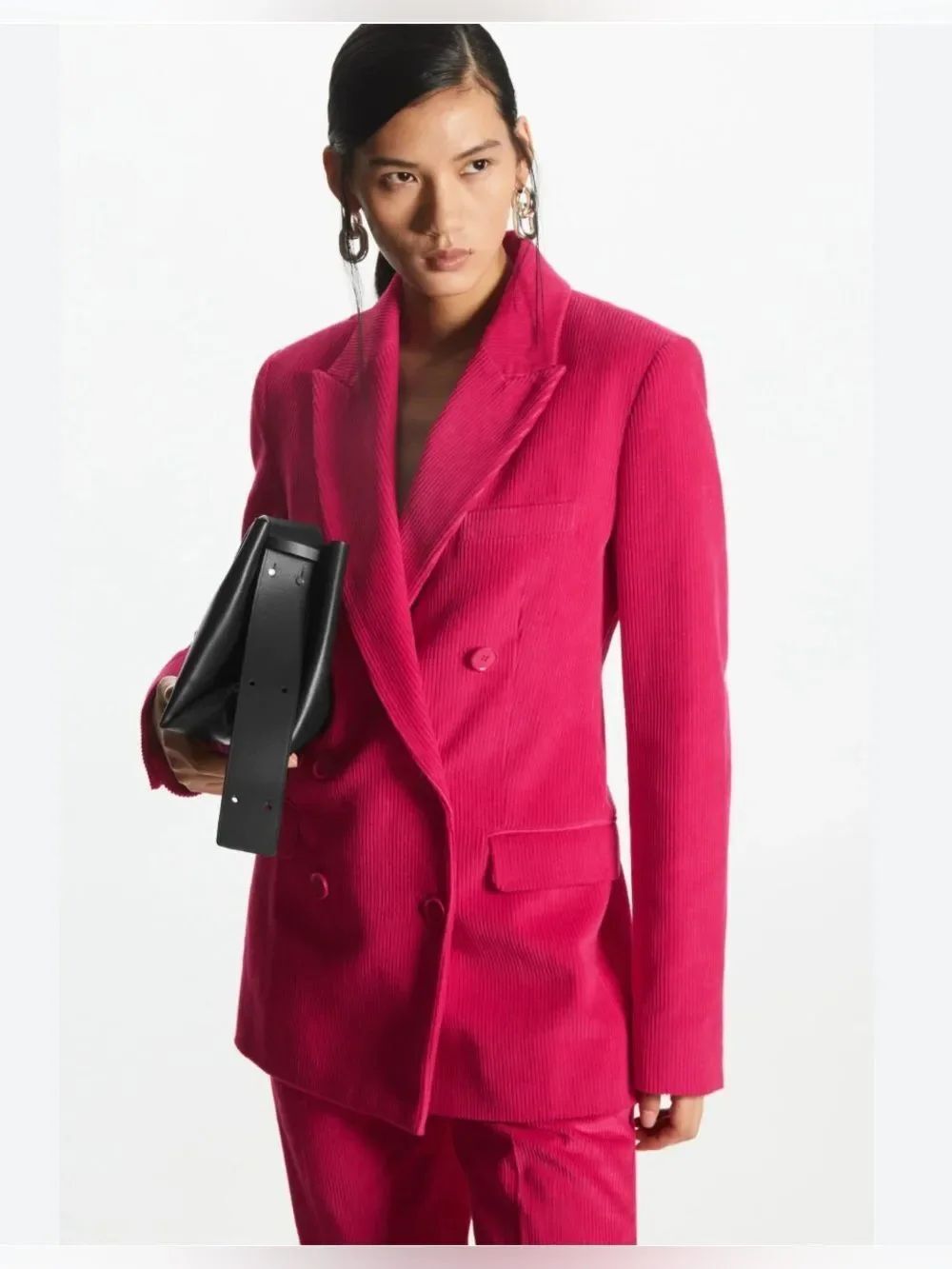 COS Slim Fit Double- Breasted Corduroy Pink Blazer Jacket Women's Sz L EU 44
